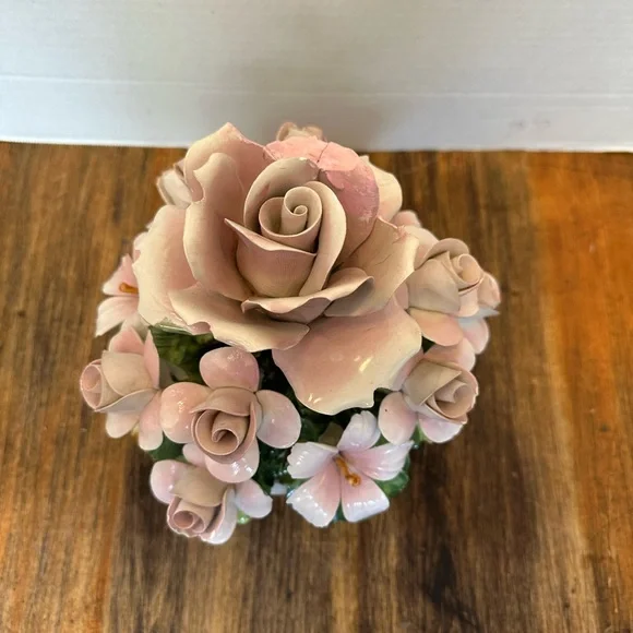1950s Vintage Capodimonte Italian Porcelain Flower Topiary Bouquet Centerpiece -